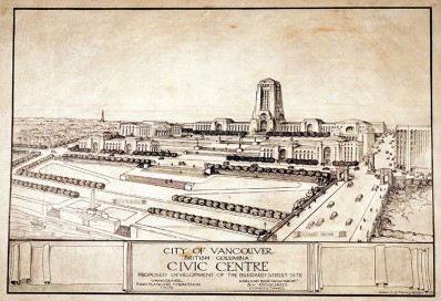 A proposed civic centre for Vancouver (part of the Bartholomew Plan, 1928).
