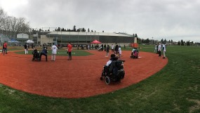 Challenger baseball field: design for people with mobility challenges, such as wheelchair-accessible artificial turf and raised obstacles removed. Photo: City of Vancouver