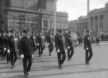 200109 - CVA 99-1282 - Police marching along Georgia Street West - Chief Anderson leading - 1924