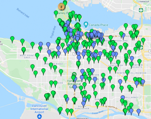 Screencap of City of Vancouver drinking fountain map.